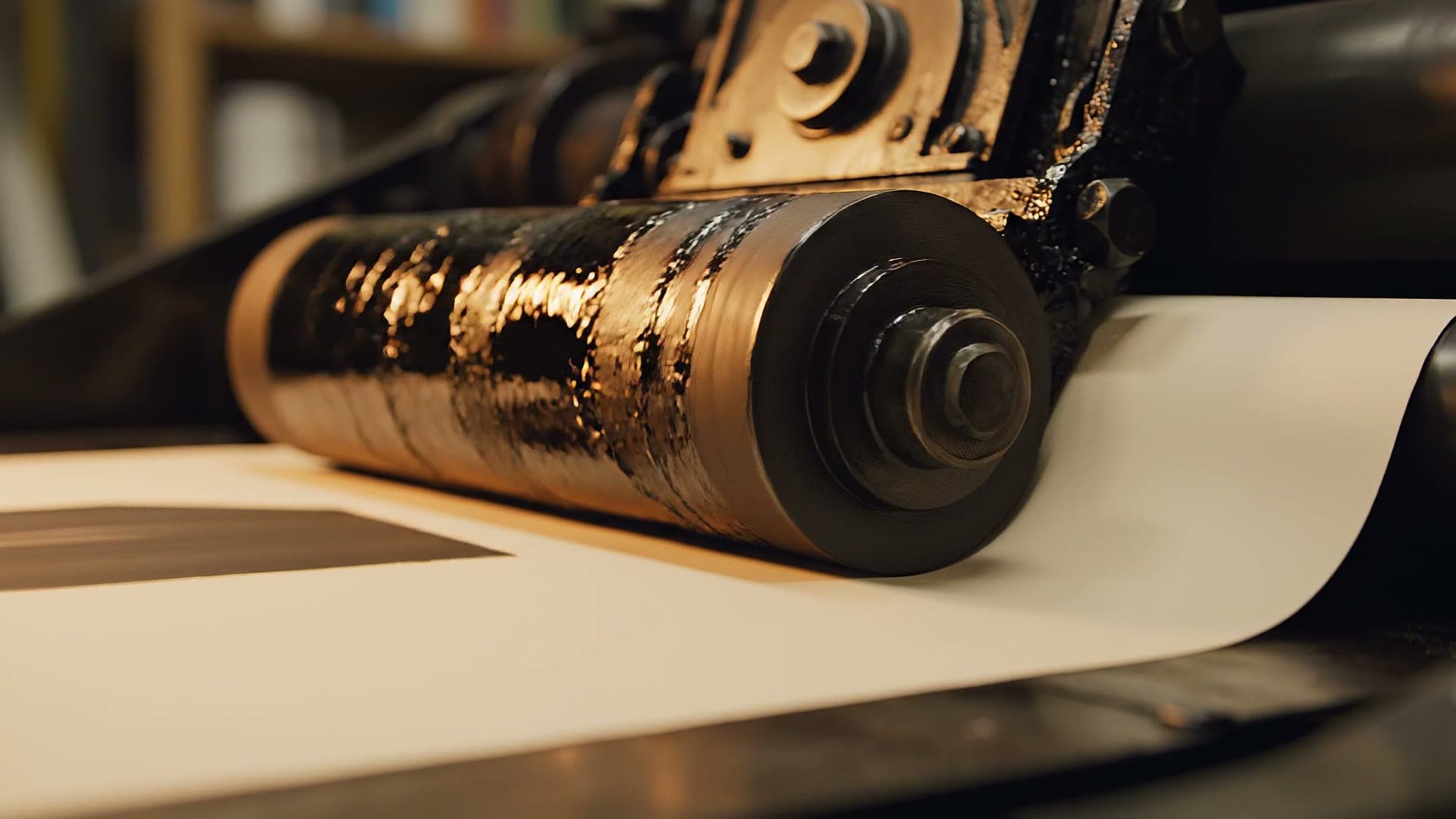Letterpress roller over blank paper