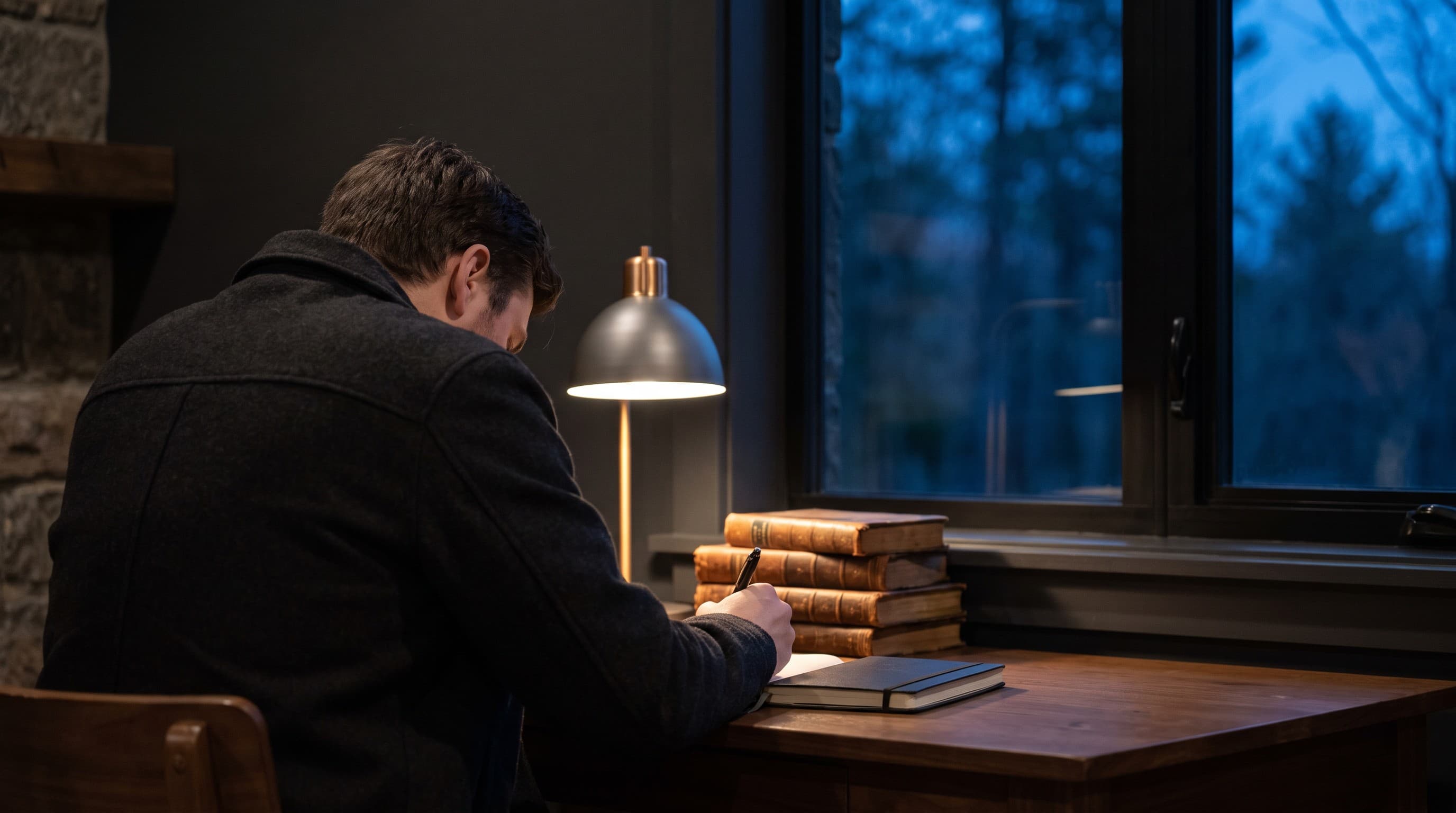 Quiet study desk with a notebook