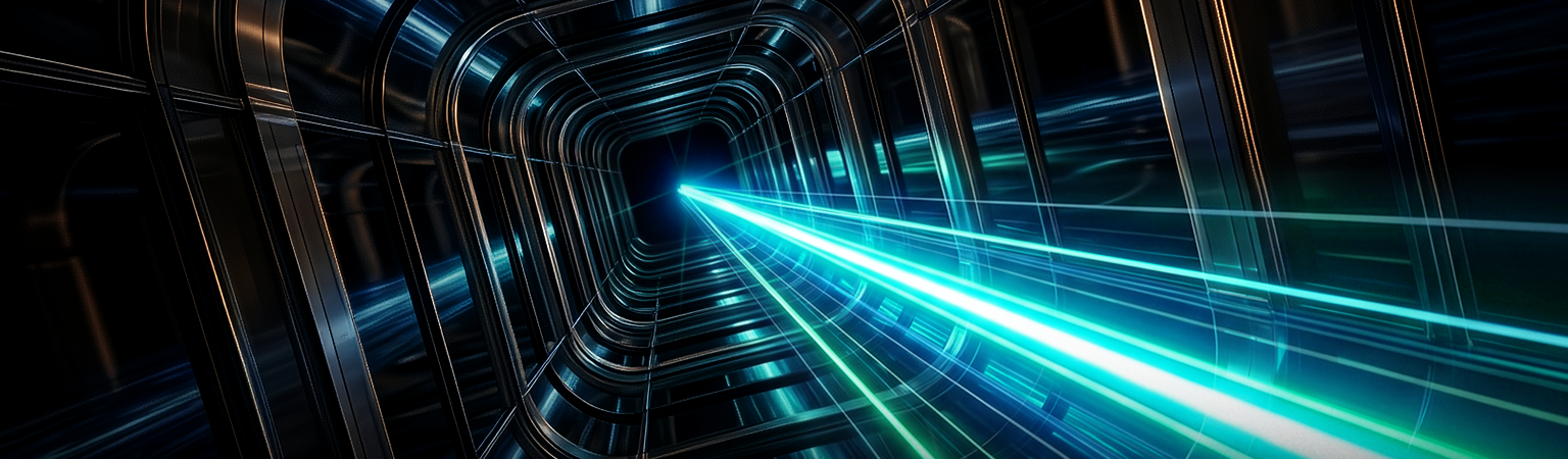 3D rendered server cube with glowing green circuits and blue market depth display